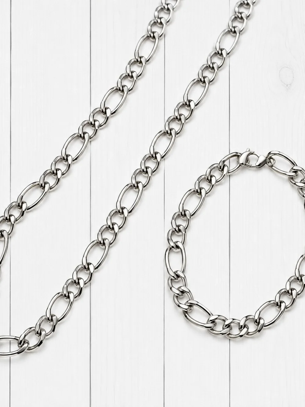3pc Silver Men's Chain Bracelet and Tungsten Ring Set - Silver